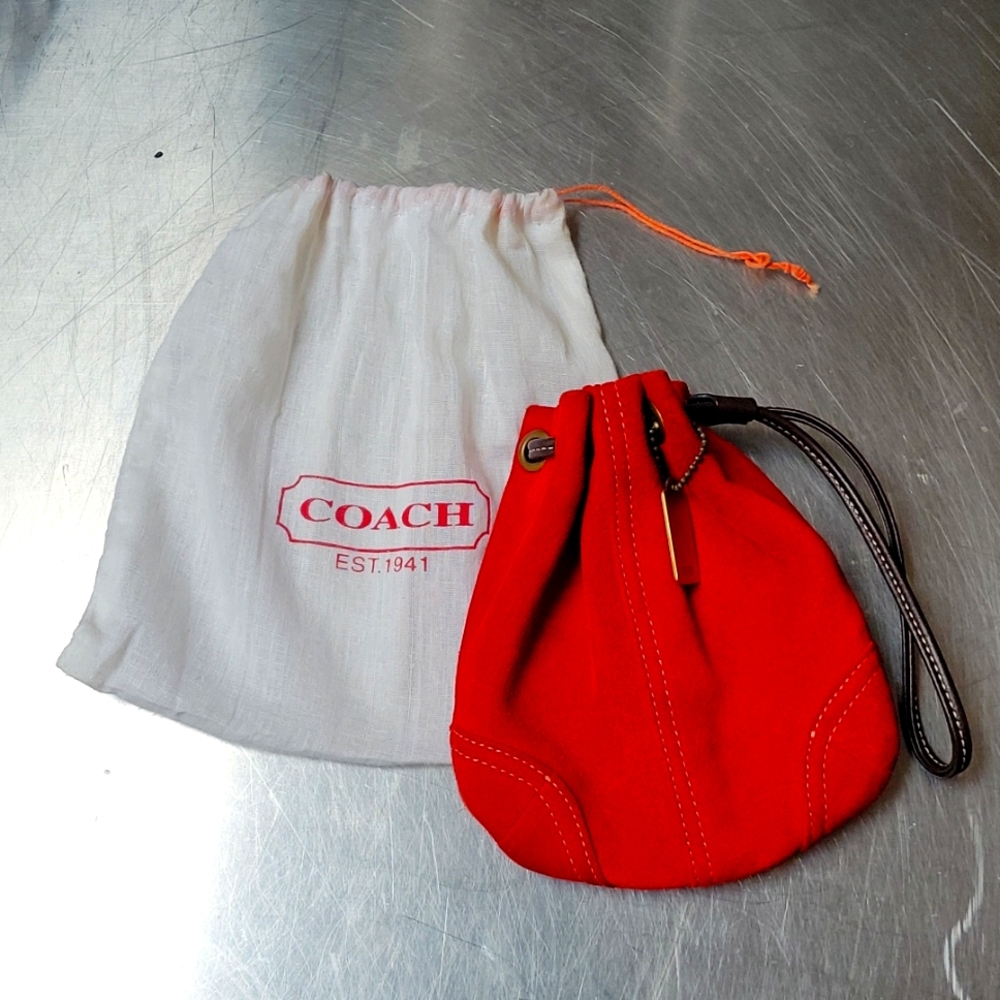 NWOT Coach, red suede, wristlet